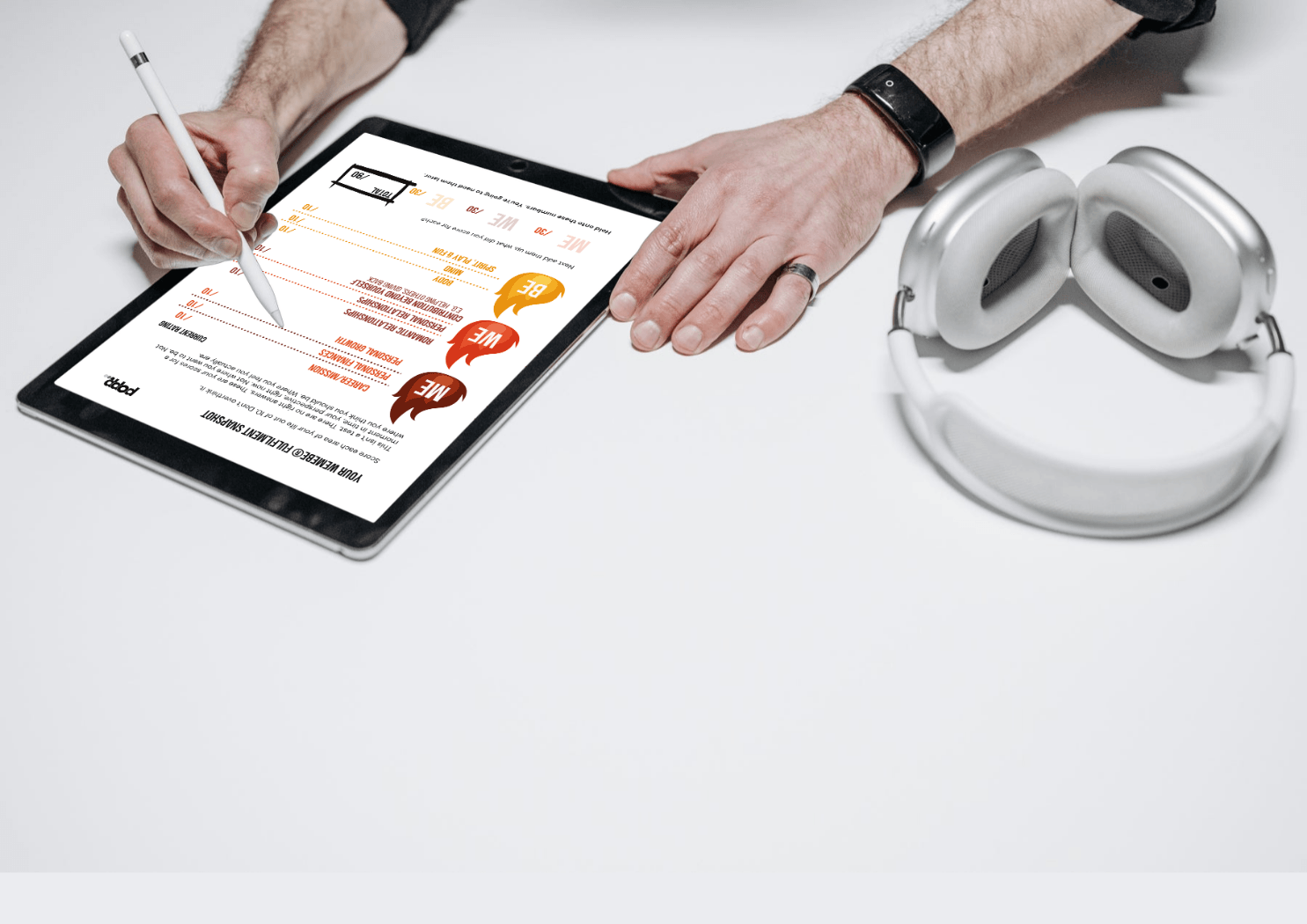 iPad showing Fine to Fire content with Apple headphones